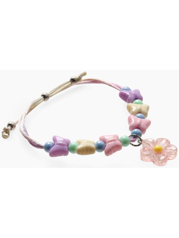 Браслет детский «Выбражулька» на затяжке,, цветок с бусинами бабочки, цветной
