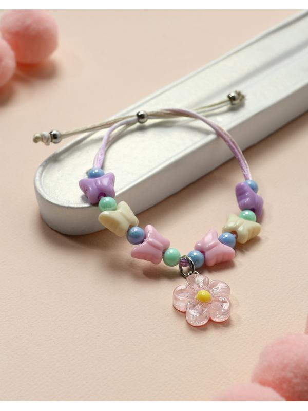 Браслет детский «Выбражулька» на затяжке,, цветок с бусинами бабочки, цветной