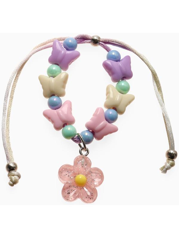 Браслет детский «Выбражулька» на затяжке,, цветок с бусинами бабочки, цветной
