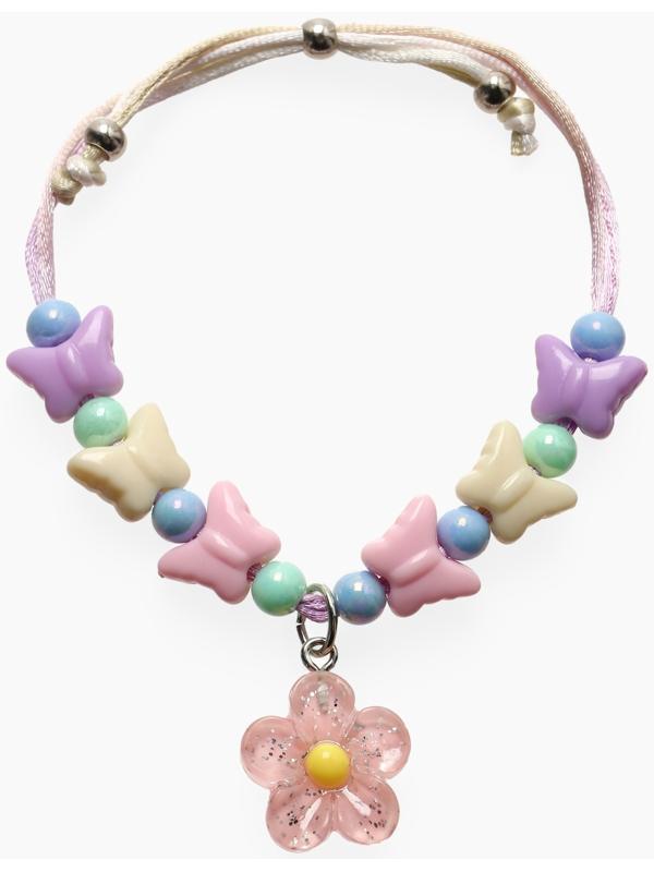 Браслет детский «Выбражулька» на затяжке,, цветок с бусинами бабочки, цветной