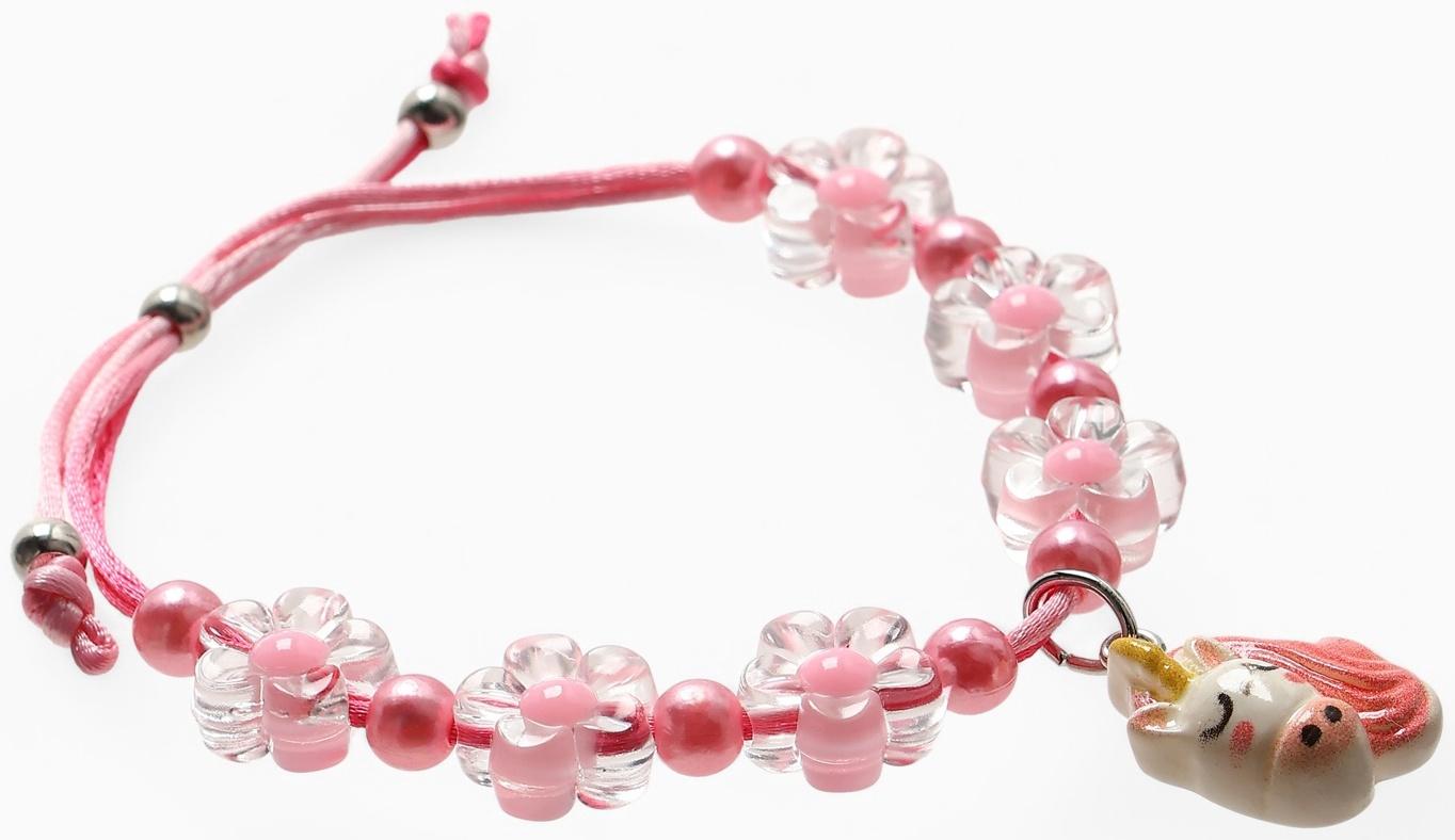 Браслет детский «Выбражулька» на затяжке, единорог с бусинами цветы, цветной