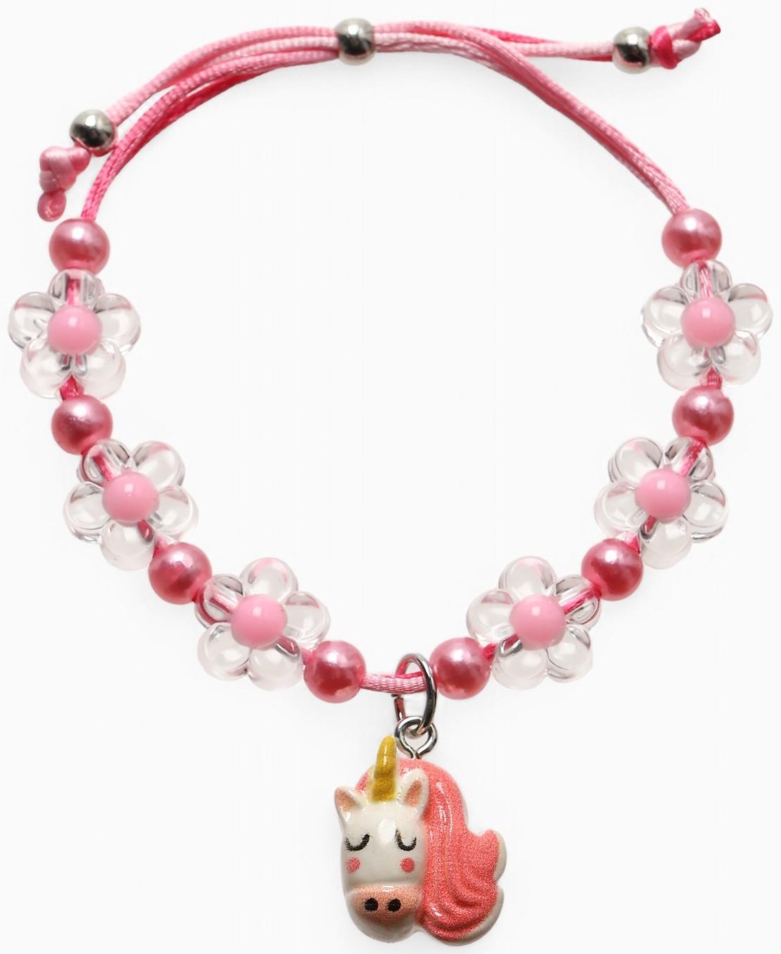 Браслет детский «Выбражулька» на затяжке, единорог с бусинами цветы, цветной