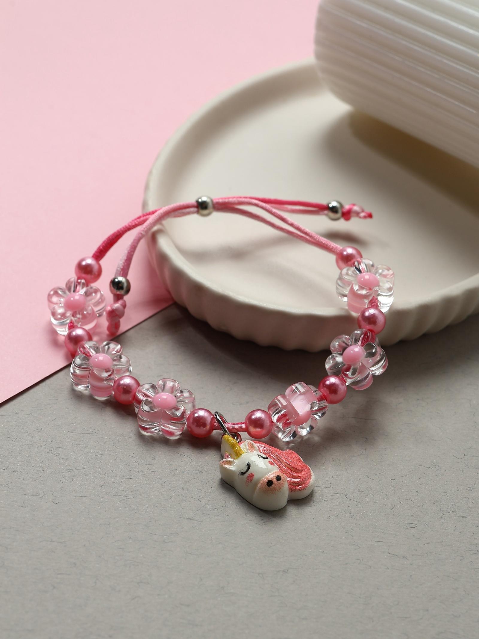 Браслет детский «Выбражулька» на затяжке, единорог с бусинами цветы, цветной