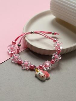 Браслет детский «Выбражулька» на затяжке, единорог с бусинами цветы, цветной