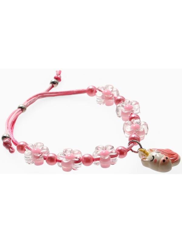 Браслет детский «Выбражулька» на затяжке, единорог с бусинами цветы, цветной