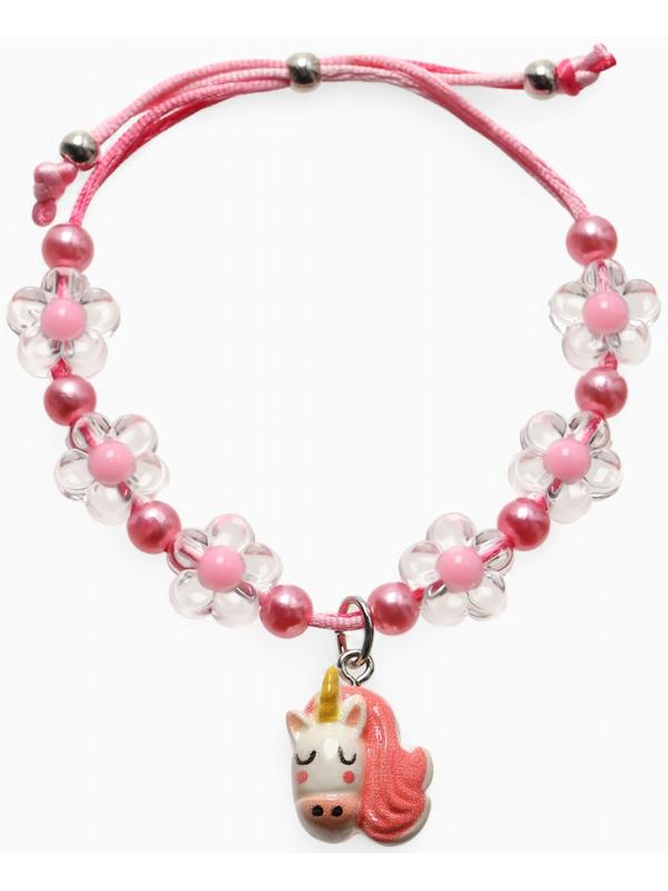 Браслет детский «Выбражулька» на затяжке, единорог с бусинами цветы, цветной