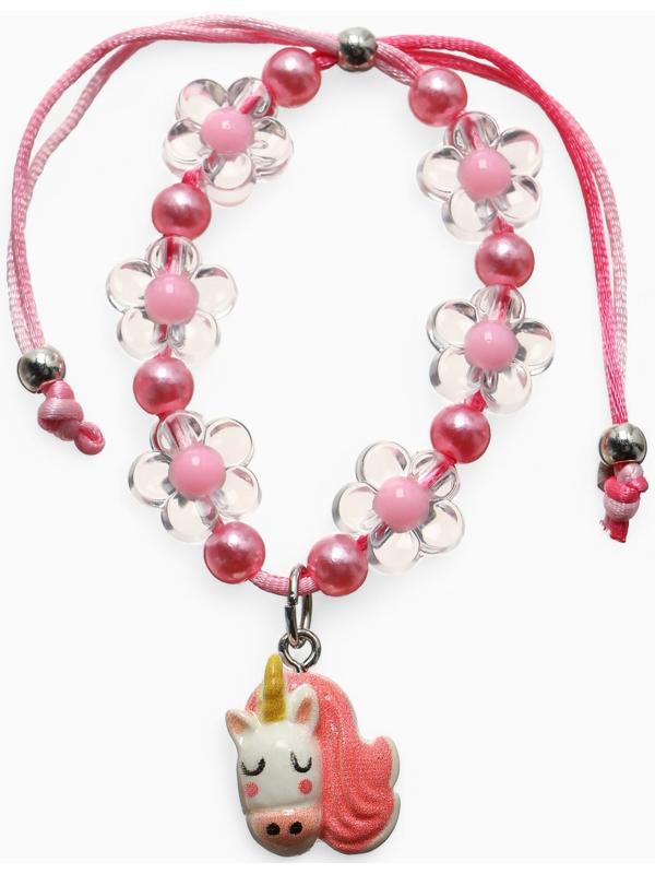 Браслет детский «Выбражулька» на затяжке, единорог с бусинами цветы, цветной