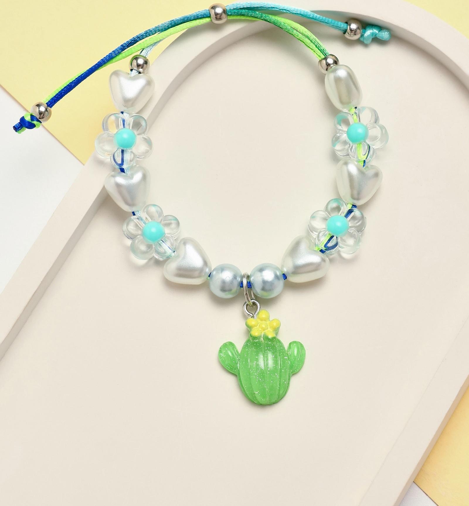 Браслет детский «Выбражулька» на затяжке, кактус с бусинами цветы, цветной