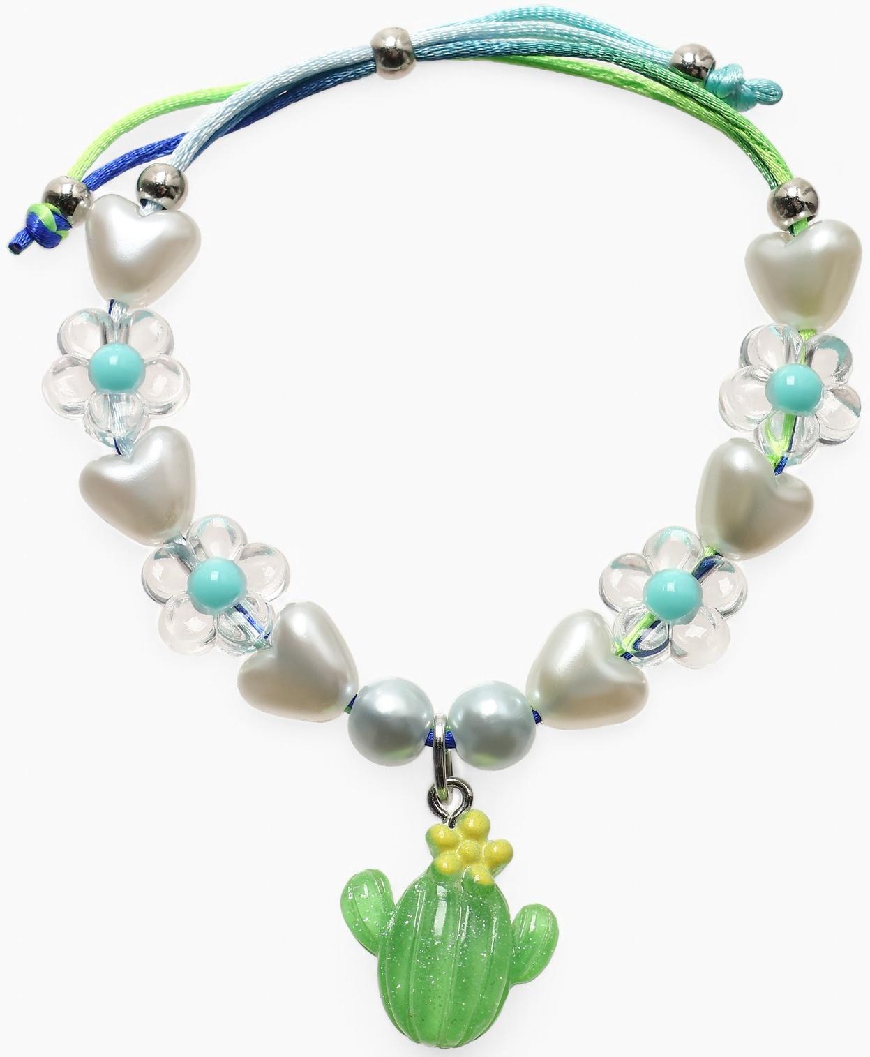 Браслет детский «Выбражулька» на затяжке, кактус с бусинами цветы, цветной