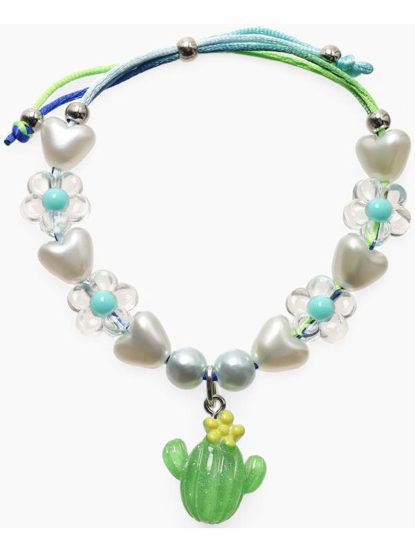 Браслет детский «Выбражулька» на затяжке, кактус с бусинами цветы, цветной