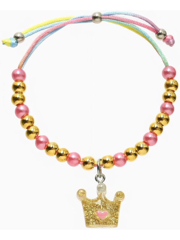 Браслет детский «Выбражулька» на затяжке, корона с бусинами, цветной