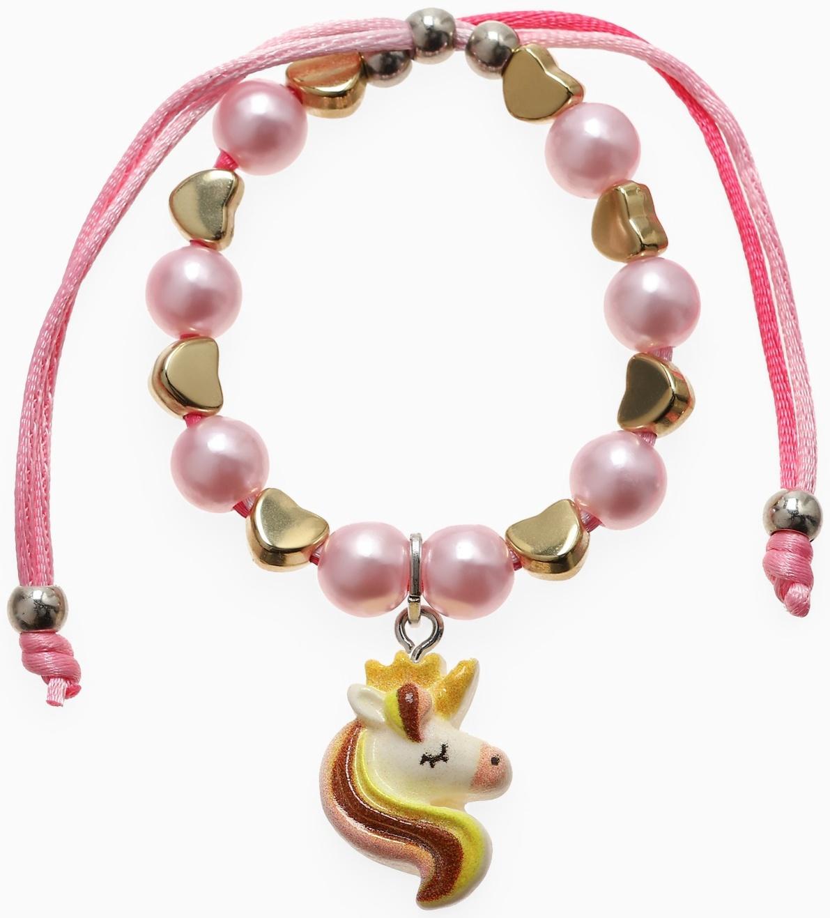 Браслет детский «Выбражулька» на затяжке, единорог с бусинами, цветной