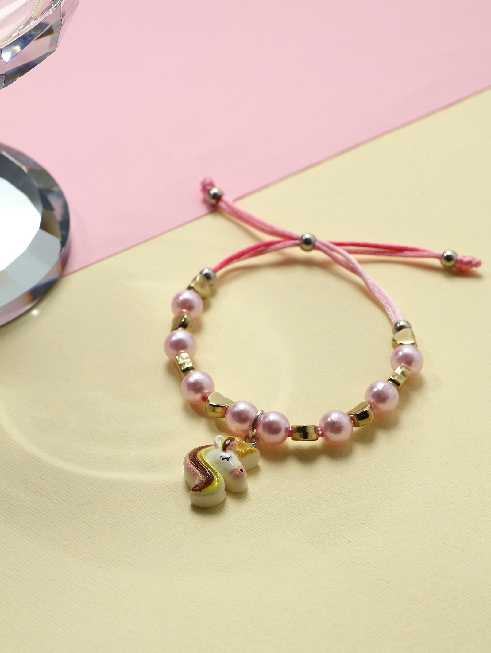 Браслет детский «Выбражулька» на затяжке, единорог с бусинами, цветной