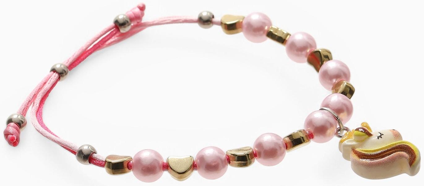 Браслет детский «Выбражулька» на затяжке, единорог с бусинами, цветной