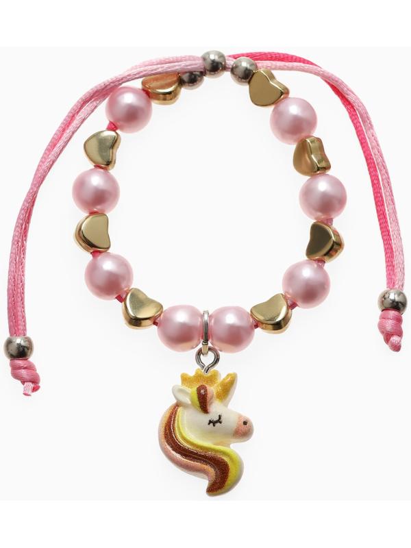 Браслет детский «Выбражулька» на затяжке, единорог с бусинами, цветной