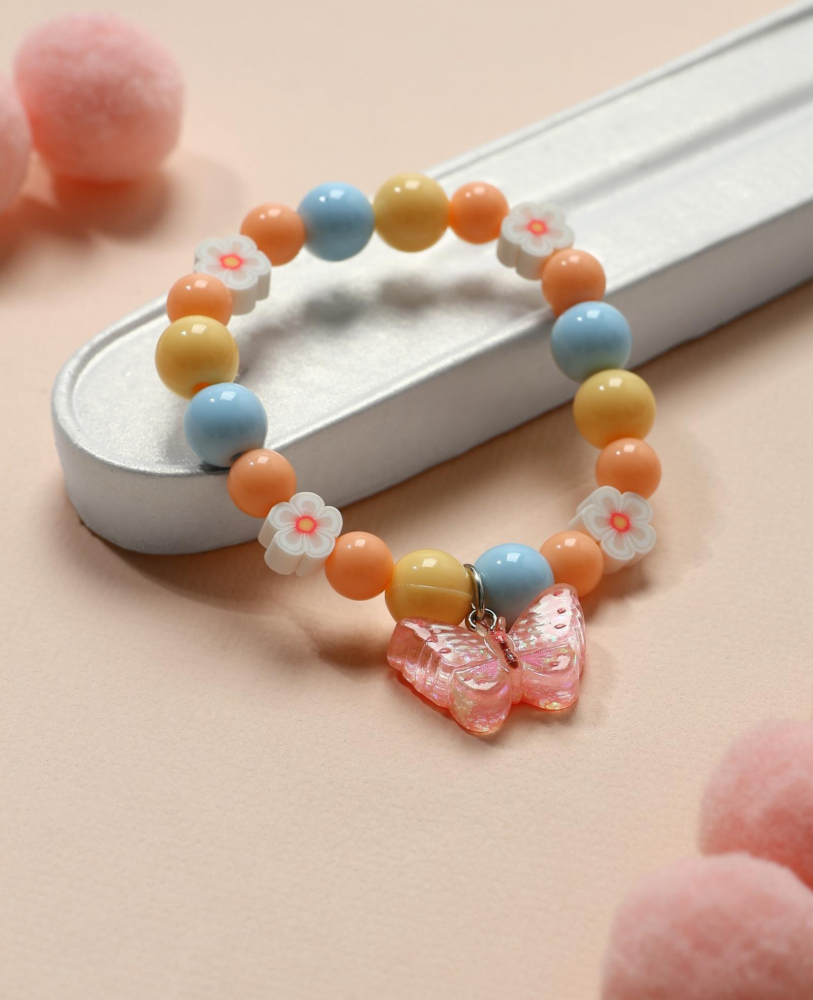 Браслет детский «Выбражулька» фимо с бусинами, бабочка с бусинами, цветной