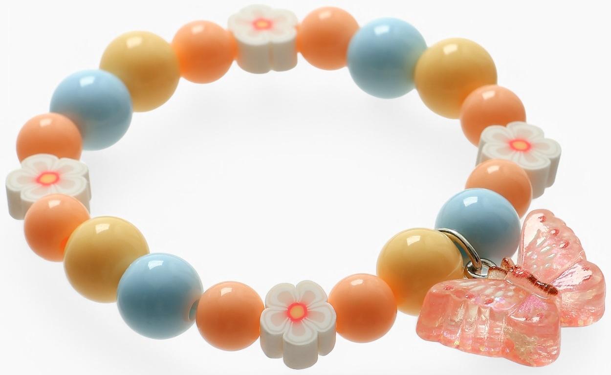 Браслет детский «Выбражулька» фимо с бусинами, бабочка с бусинами, цветной