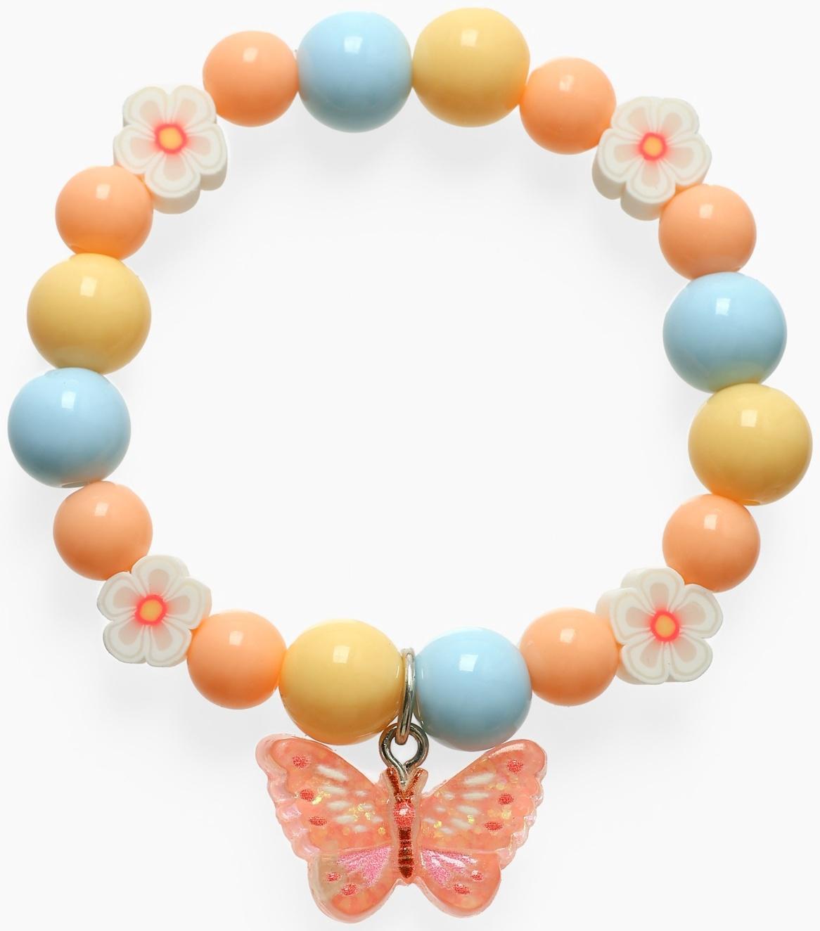 Браслет детский «Выбражулька» фимо с бусинами, бабочка с бусинами, цветной