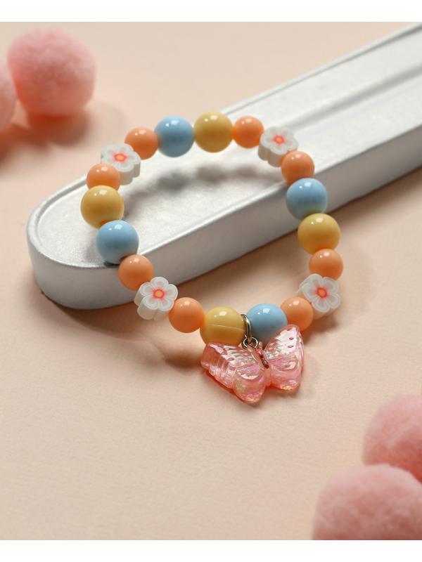 Браслет детский «Выбражулька» фимо с бусинами, бабочка с бусинами, цветной