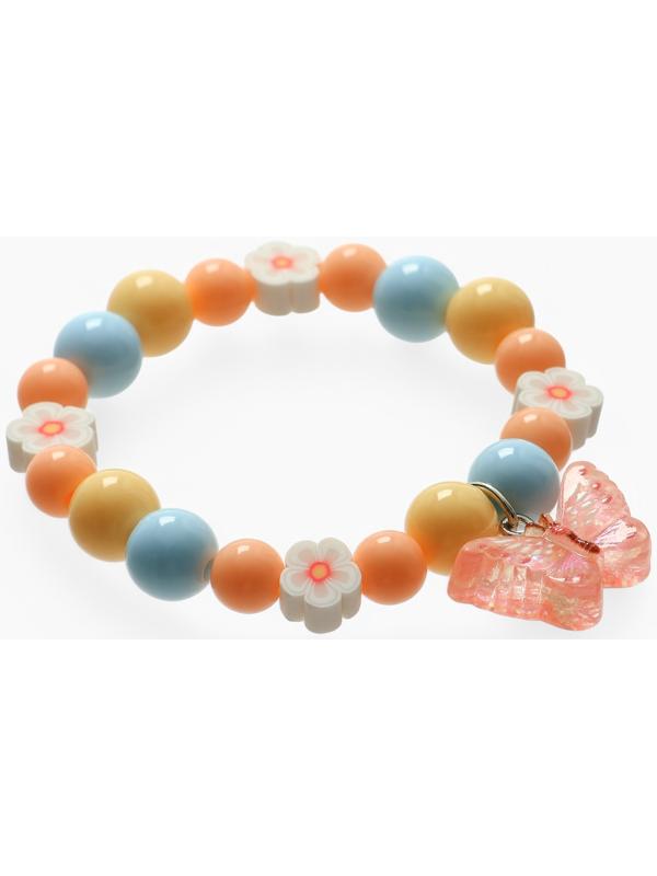 Браслет детский «Выбражулька» фимо с бусинами, бабочка с бусинами, цветной