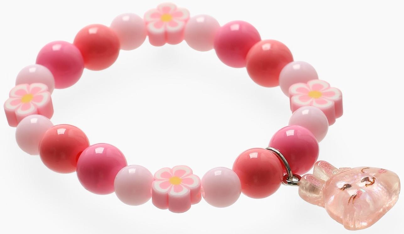 Браслет детский «Выбражулька» фимо с бусинами, зайчик с бусинами, розовый