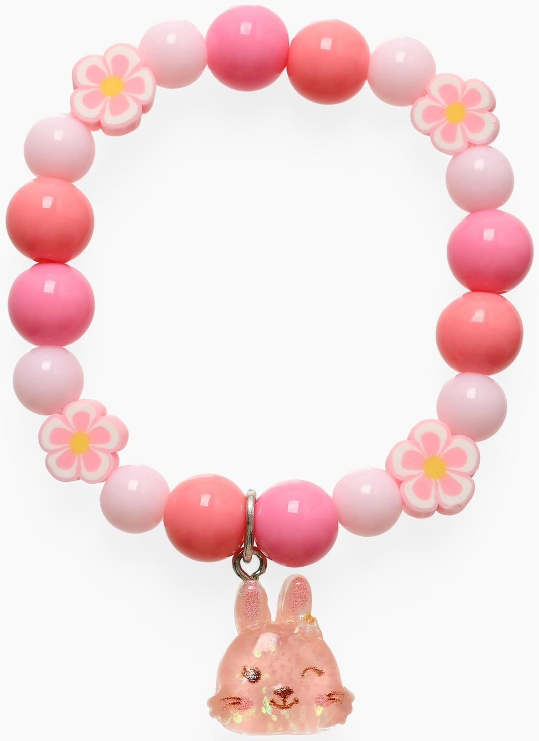Браслет детский «Выбражулька» фимо с бусинами, зайчик с бусинами, розовый