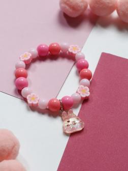 Браслет детский «Выбражулька» фимо с бусинами, зайчик с бусинами, розовый