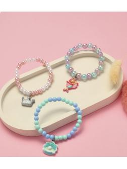 Браслет детский «Выбражулька», 3 шт. сияние, русалка, корона, ракушка, цветной