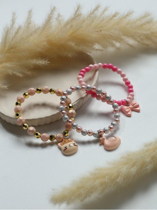 Браслет детский «Выбражулька», 3 шт. сияние, кот, лебедь, бант, цветной