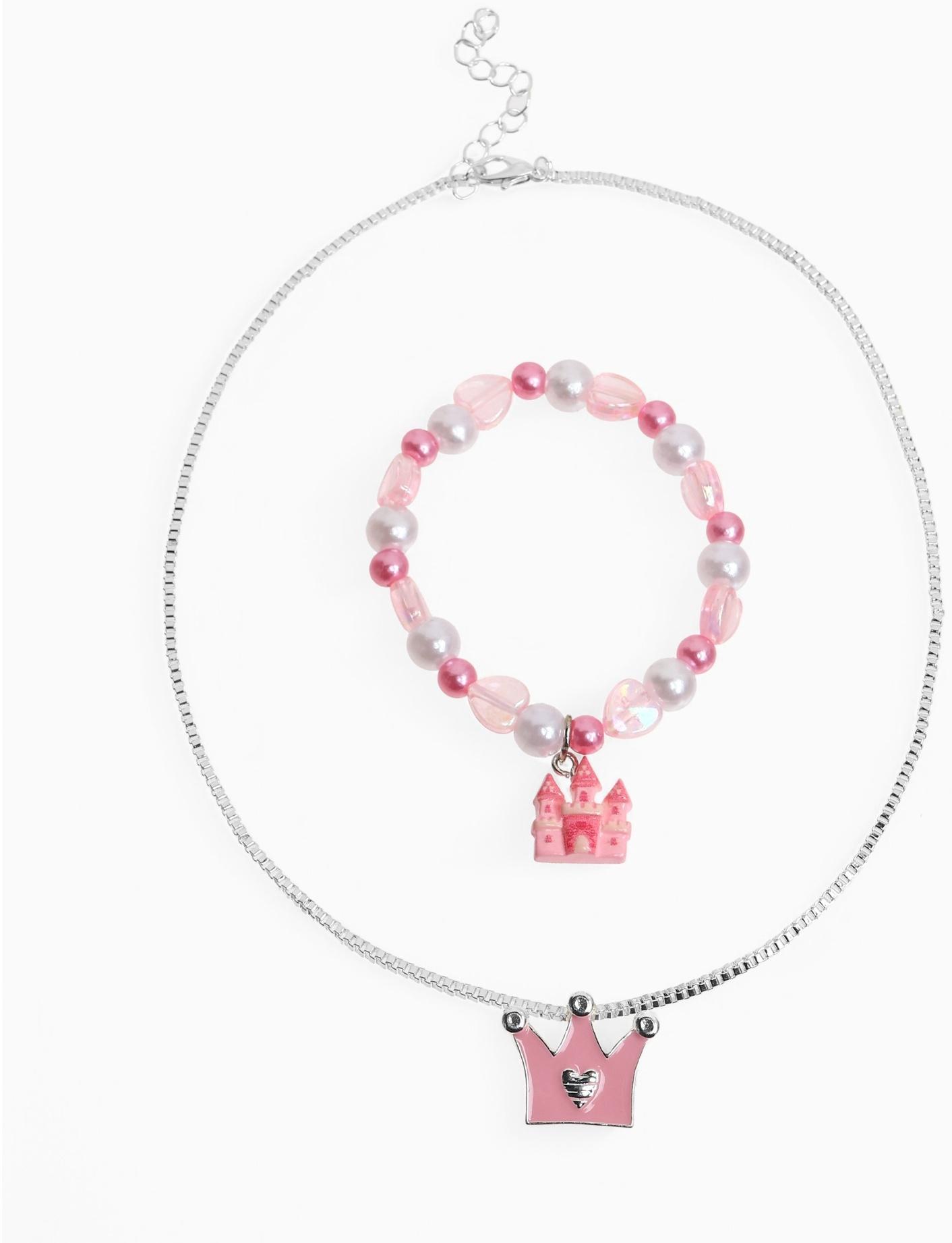 Набор детский Выбражулька «Корона», 2 предмета: кулон, браслет, замок, бело-розовый