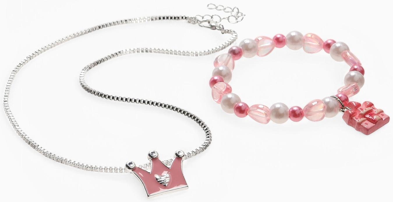 Набор детский Выбражулька «Корона», 2 предмета: кулон, браслет, замок, бело-розовый