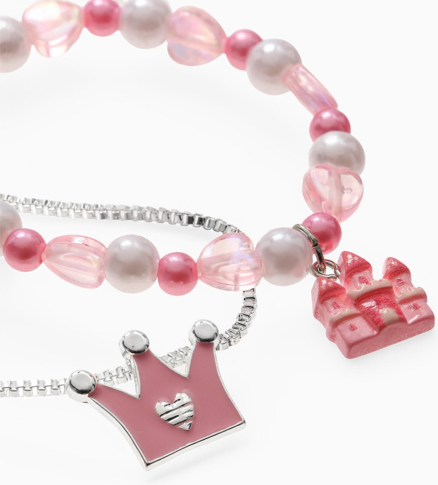 Набор детский Выбражулька «Корона», 2 предмета: кулон, браслет, замок, бело-розовый