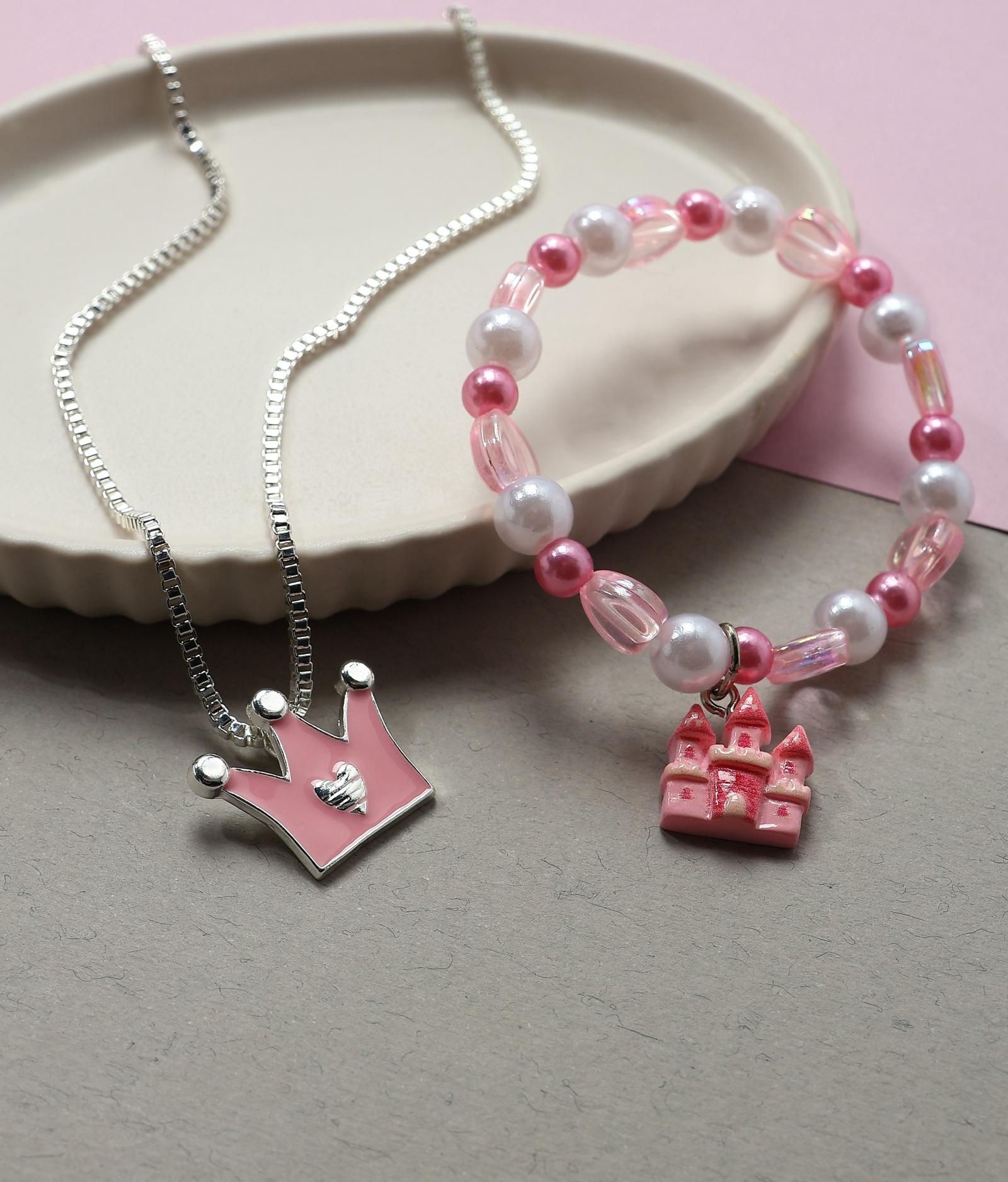 Набор детский Выбражулька «Корона», 2 предмета: кулон, браслет, замок, бело-розовый