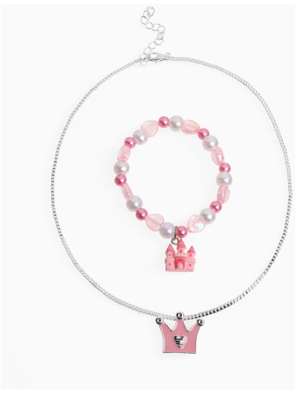 Набор детский Выбражулька «Корона», 2 предмета: кулон, браслет, замок, бело-розовый