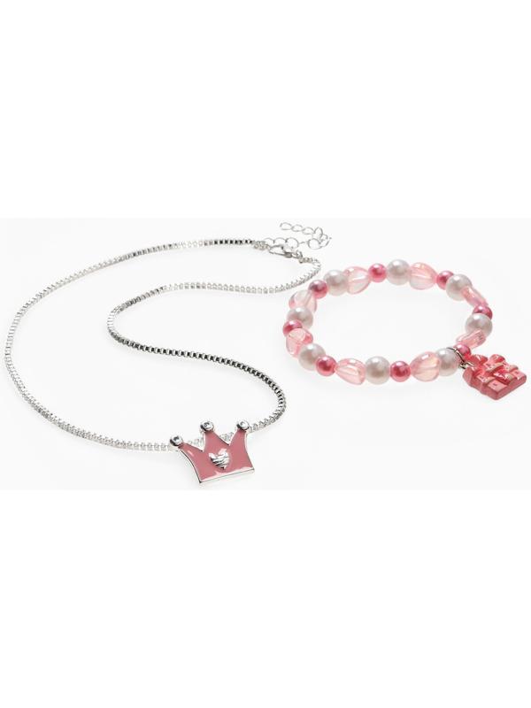 Набор детский Выбражулька «Корона», 2 предмета: кулон, браслет, замок, бело-розовый