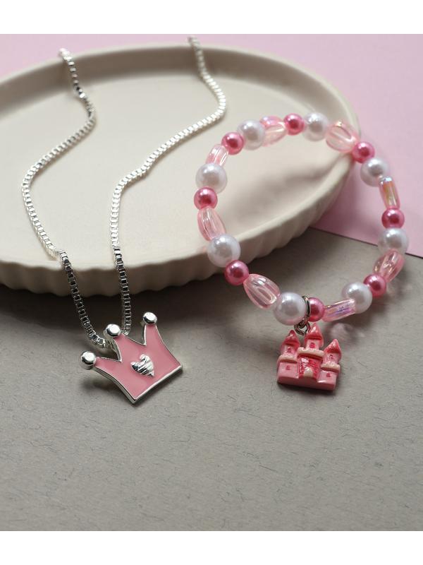 Набор детский Выбражулька «Корона», 2 предмета: кулон, браслет, замок, бело-розовый