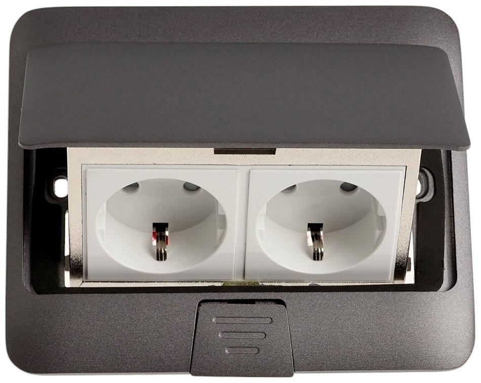 Розетка выдвижная, 16 А, двухместная, серая