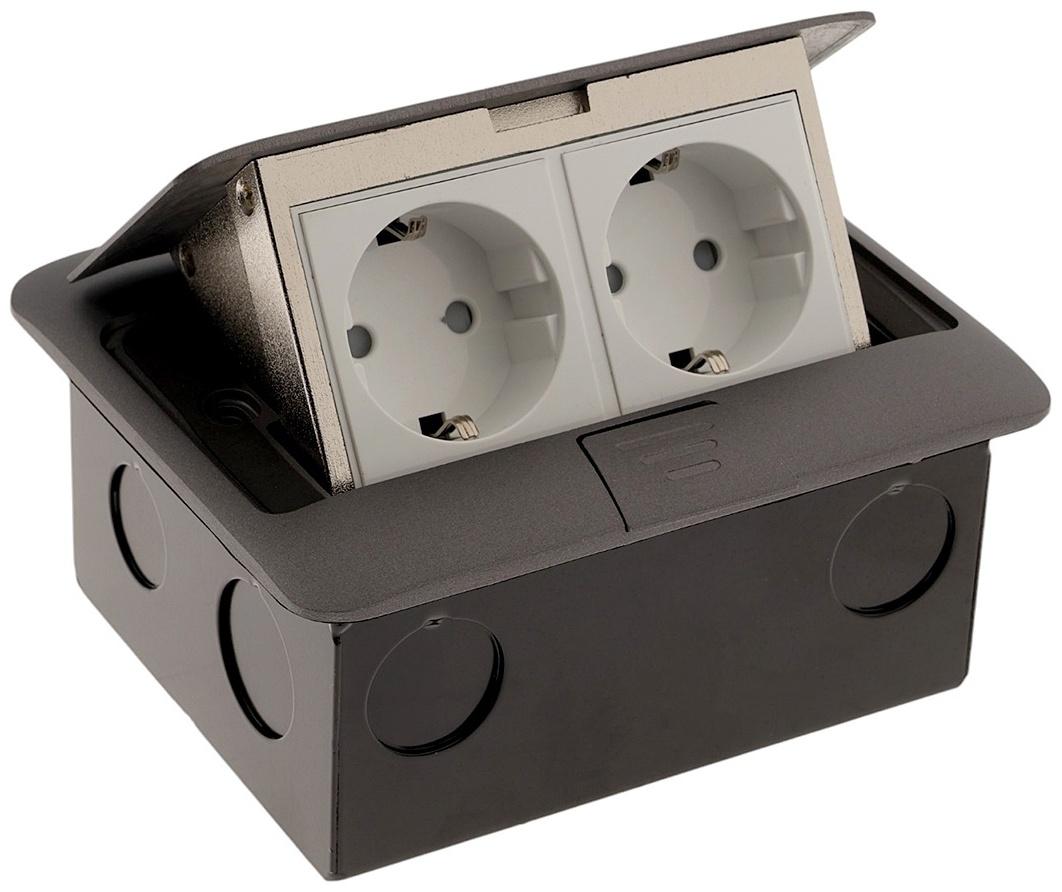 Розетка выдвижная, 16 А, двухместная, серая