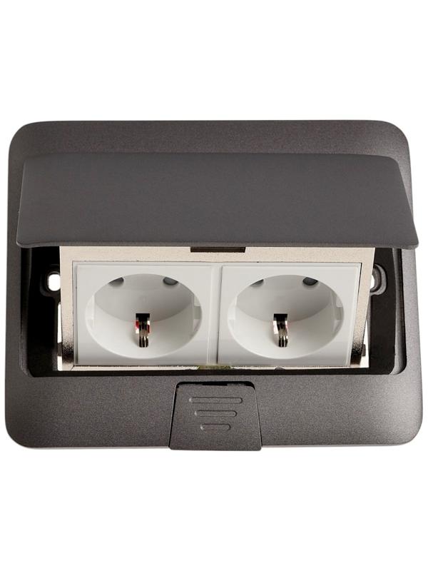 Розетка выдвижная, 16 А, двухместная, серая