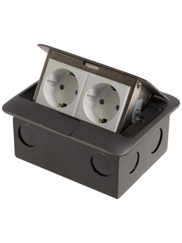 Розетка выдвижная, 16 А, двухместная, серая