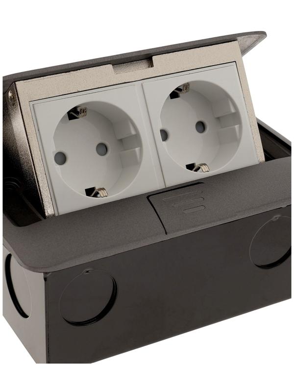 Розетка выдвижная, 16 А, двухместная, серая