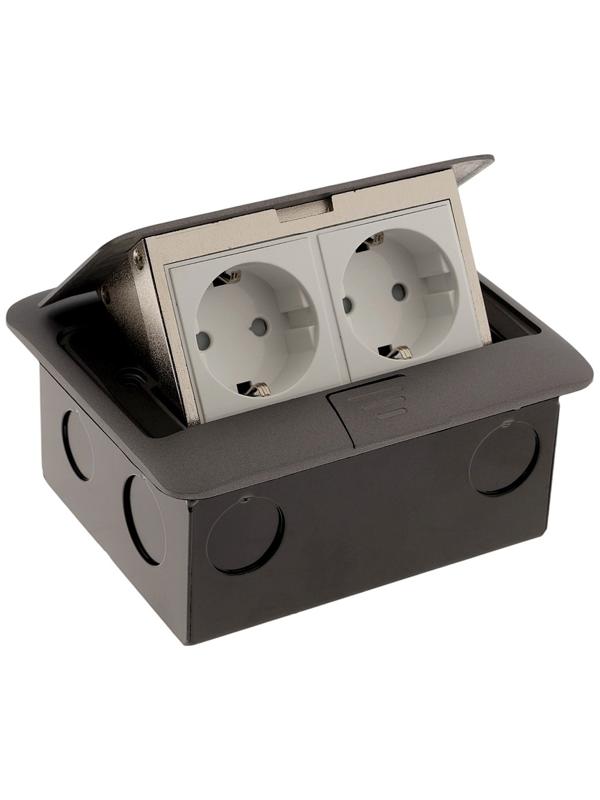 Розетка выдвижная, 16 А, двухместная, серая