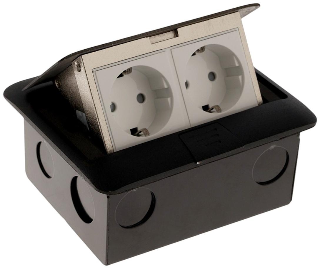 Розетка выдвижная, 16 А, двухместная, чёрная