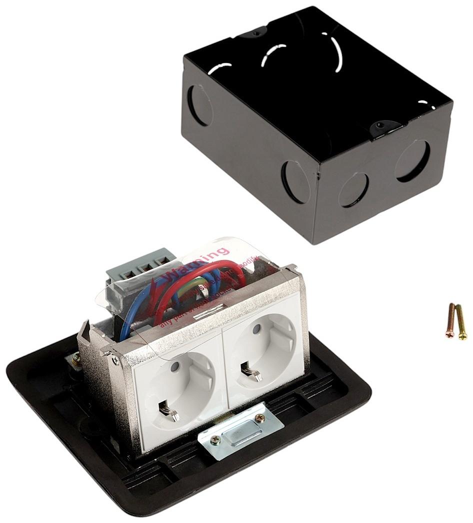 Розетка выдвижная, 16 А, двухместная, чёрная