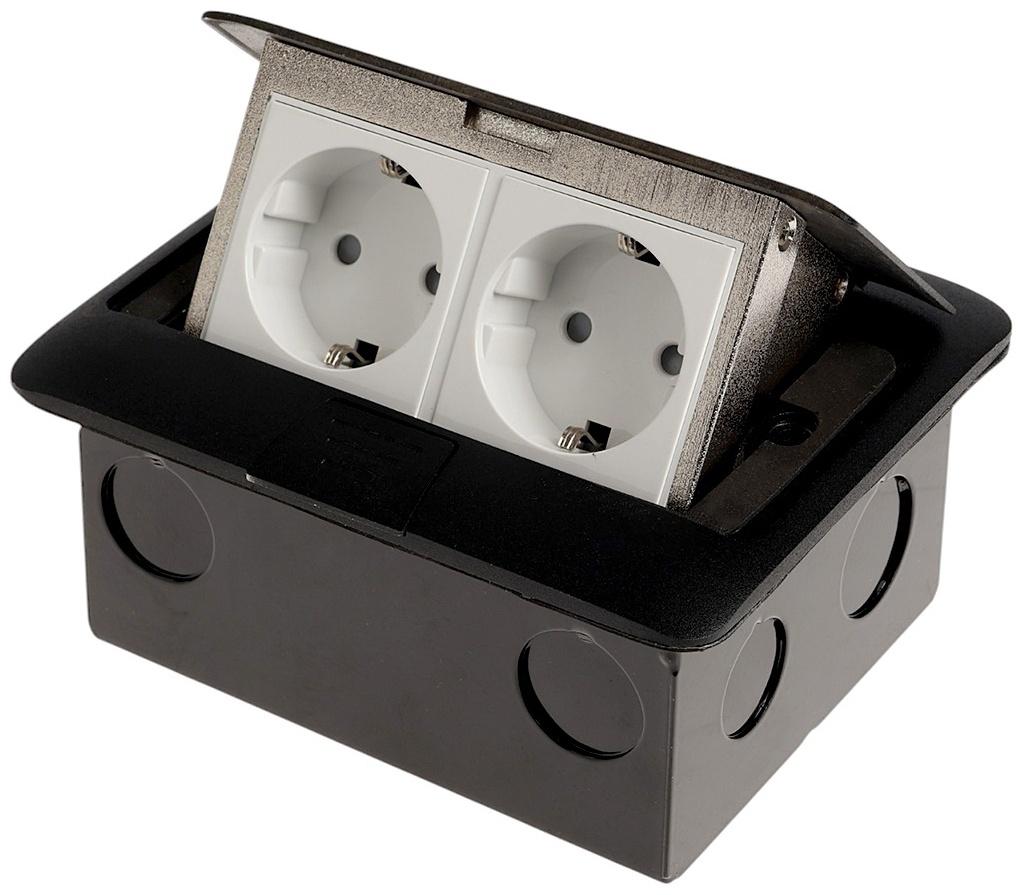 Розетка выдвижная, 16 А, двухместная, чёрная