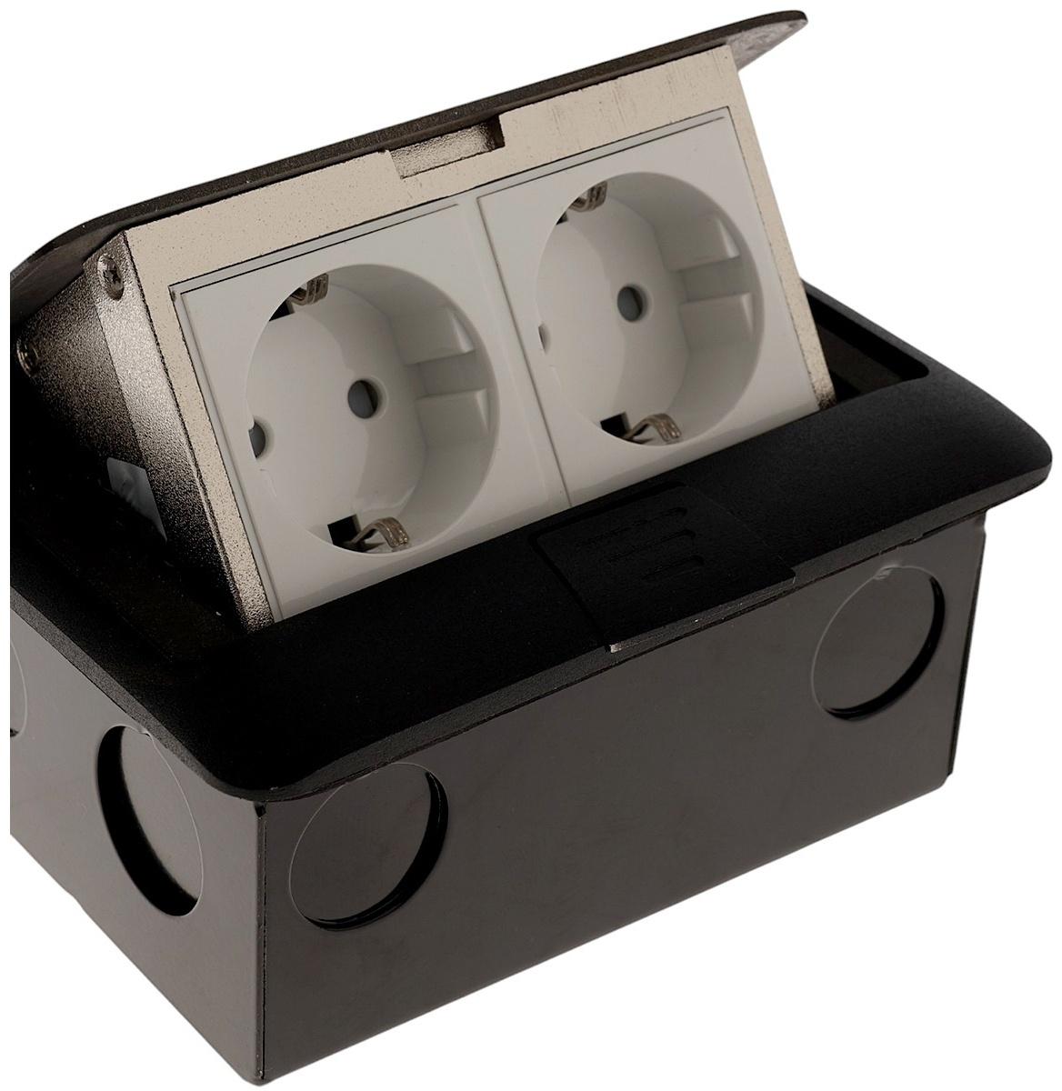 Розетка выдвижная, 16 А, двухместная, чёрная