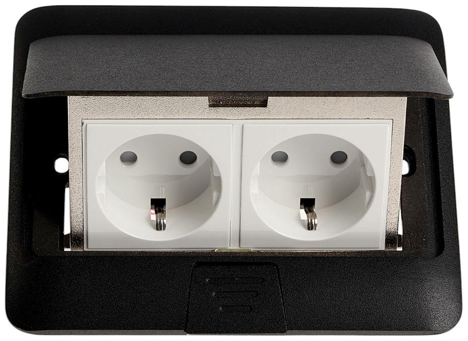 Розетка выдвижная, 16 А, двухместная, чёрная