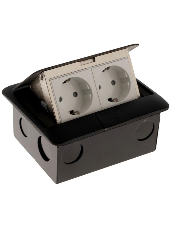 Розетка выдвижная, 16 А, двухместная, чёрная