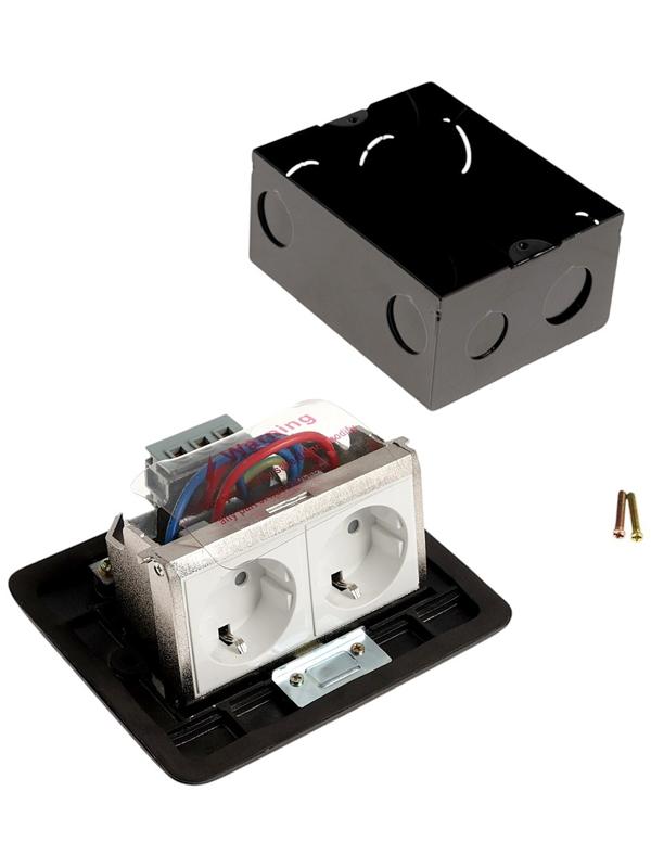 Розетка выдвижная, 16 А, двухместная, чёрная