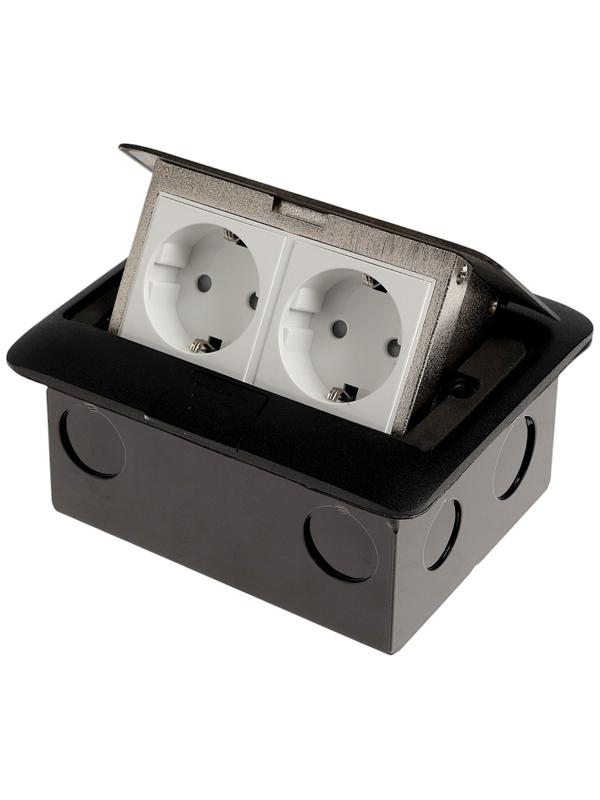 Розетка выдвижная, 16 А, двухместная, чёрная